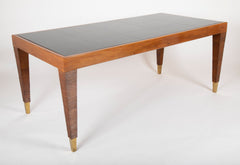 Walnut, Glass, and Brass Console Table Designed by Gio Ponti