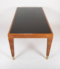 Walnut, Glass, and Brass Console Table Designed by Gio Ponti