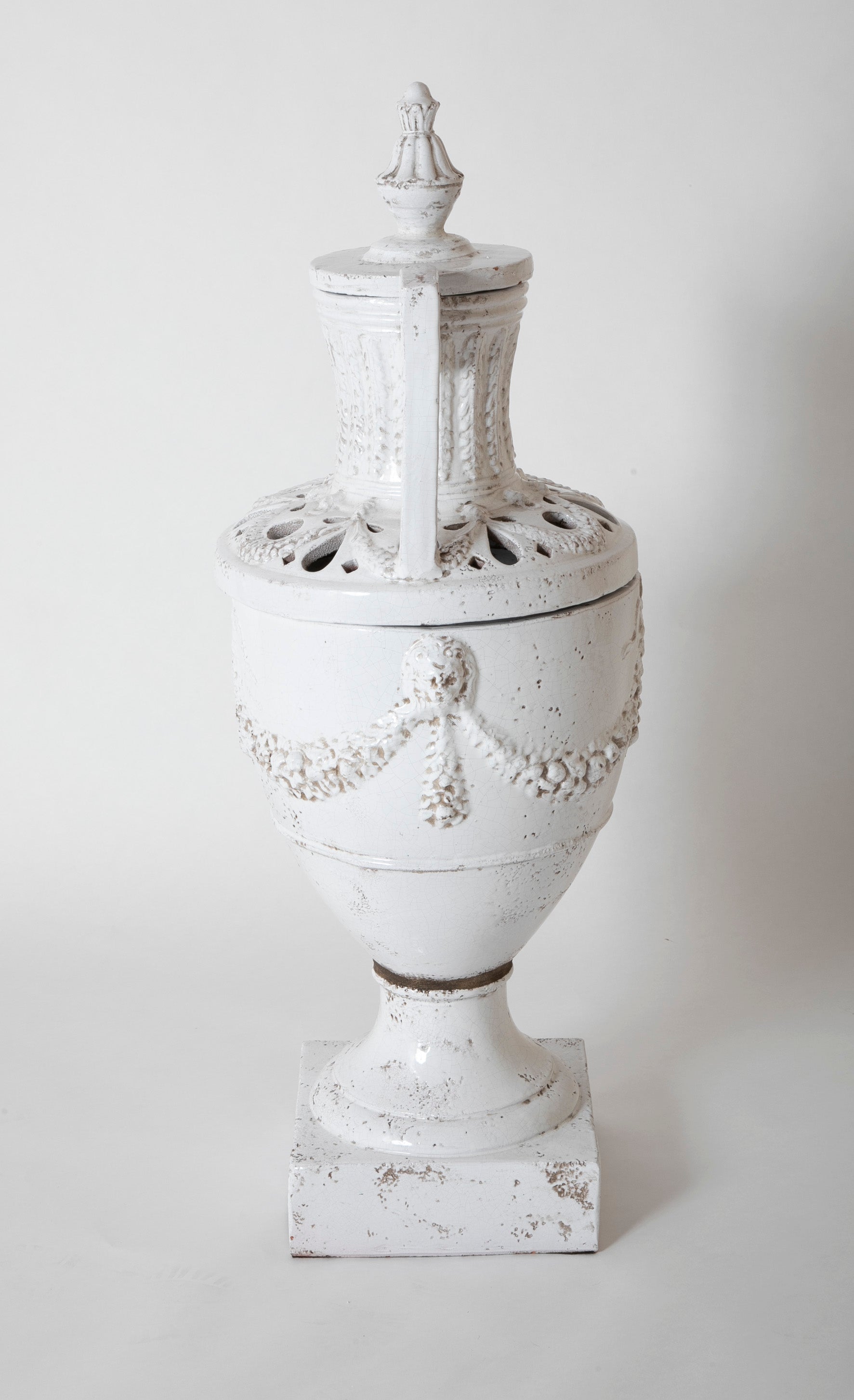 Italian Neoclassical Style Three Part Glazed Ceramic Urn