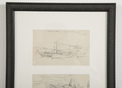 Two Groups of Reynolds Beal Pencil Sketches of Sail Boats and Fishing Boats