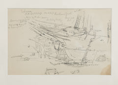 Two Groups of Reynolds Beal Pencil Sketches of Sail Boats and Fishing Boats