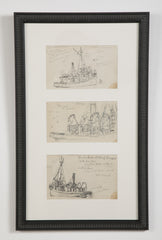 Two Groups of Reynolds Beal Pencil Sketches of Sail Boats and Fishing Boats