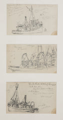 Two Groups of Reynolds Beal Pencil Sketches of Sail Boats and Fishing Boats