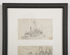 Two Groups of Reynolds Beal Pencil Sketches of Sail Boats and Fishing Boats