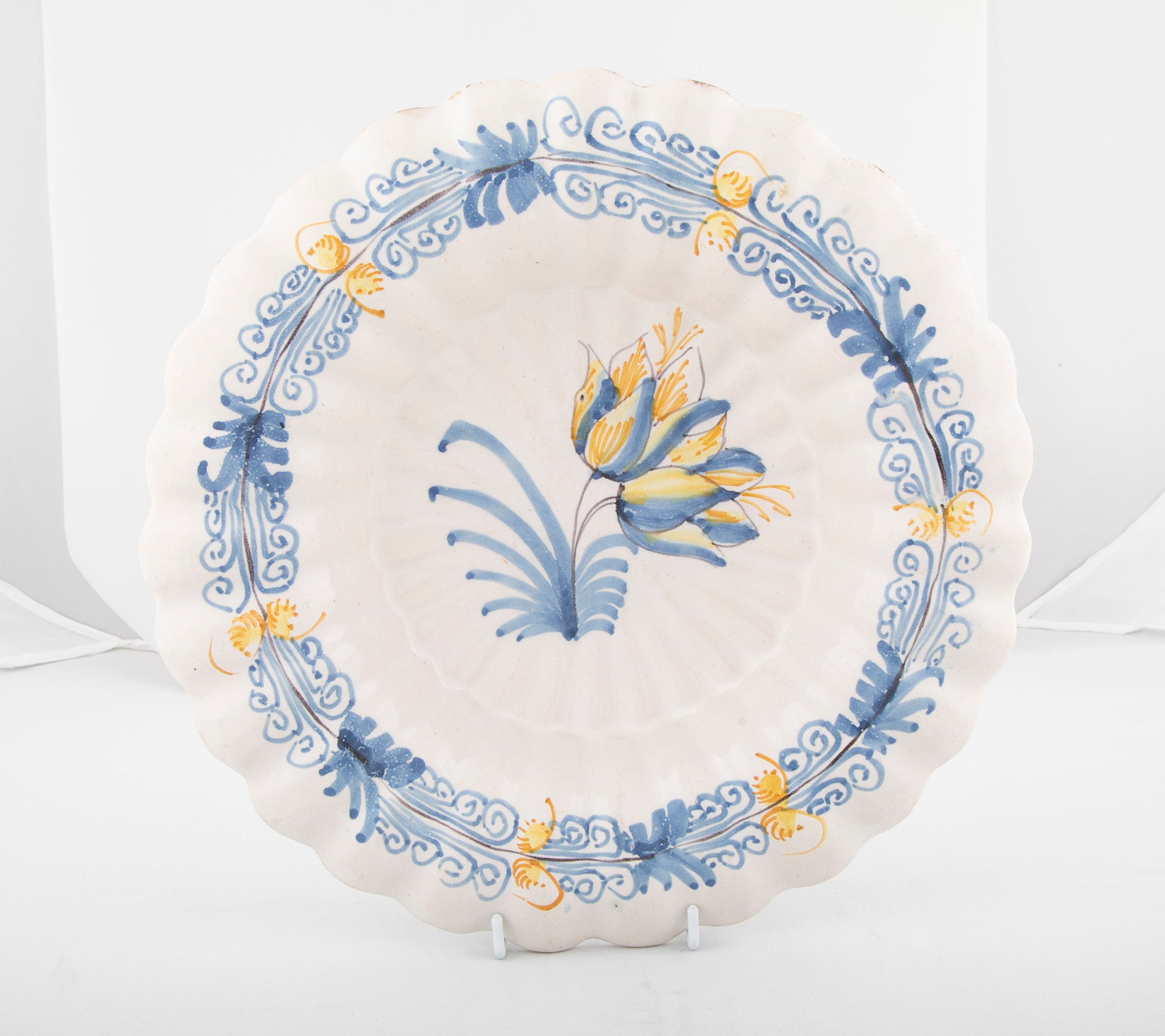 Late 19th Century Ceramic Bowl with Tulips & Scalloped Edge