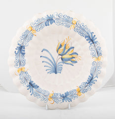 Late 19th Century Ceramic Bowl with Tulips & Scalloped Edge