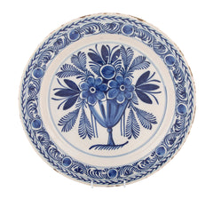 Delft Blue & White Charger with Vase of Flowers Motif