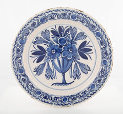 Delft Blue & White Charger with Vase of Flowers Motif