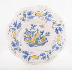 18th Century Faience Dish with Lobed Edge - Florals with Peacock Motif