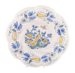 18th Century Faience Dish with Lobed Edge - Florals with Peacock Motif