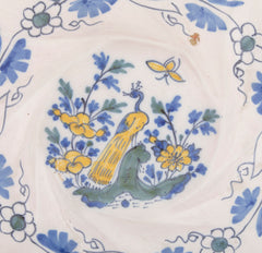 18th Century Faience Dish with Lobed Edge - Florals with Peacock Motif