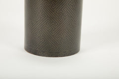 Chinese Bronze Brush Pot With Silver Wire Inlay