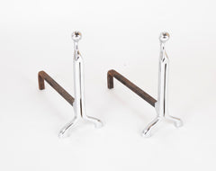 Pair of Silvered Bronze Modernist Sculptural Hairpin Form Andirons