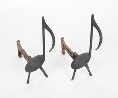 Musical Note Wrought Iron Andirons Stamped Nashville TN, 1920's