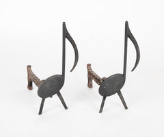 Musical Note Wrought Iron Andirons Stamped Nashville TN, 1920's