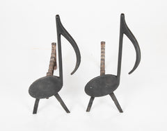 Musical Note Wrought Iron Andirons Stamped Nashville TN, 1920's