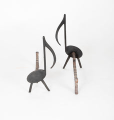 Musical Note Wrought Iron Andirons Stamped Nashville TN, 1920's