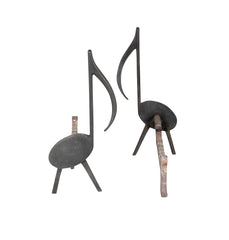 Musical Note Wrought Iron Andirons Stamped Nashville TN, 1920's