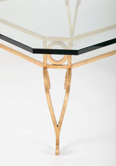 Hollywood Regency Mid Century Modern Gilt Iron Glass Top Coffee Table