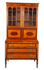 Early 19th Century American Sheraton Two Part Secretary of Mahogany and Tiger Maple