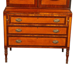 Early 19th Century American Sheraton Two Part Secretary of Mahogany and Tiger Maple