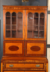 Early 19th Century American Sheraton Two Part Secretary of Mahogany and Tiger Maple