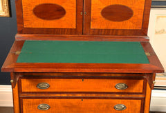 Early 19th Century American Sheraton Two Part Secretary of Mahogany and Tiger Maple
