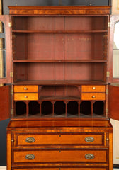 Early 19th Century American Sheraton Two Part Secretary of Mahogany and Tiger Maple