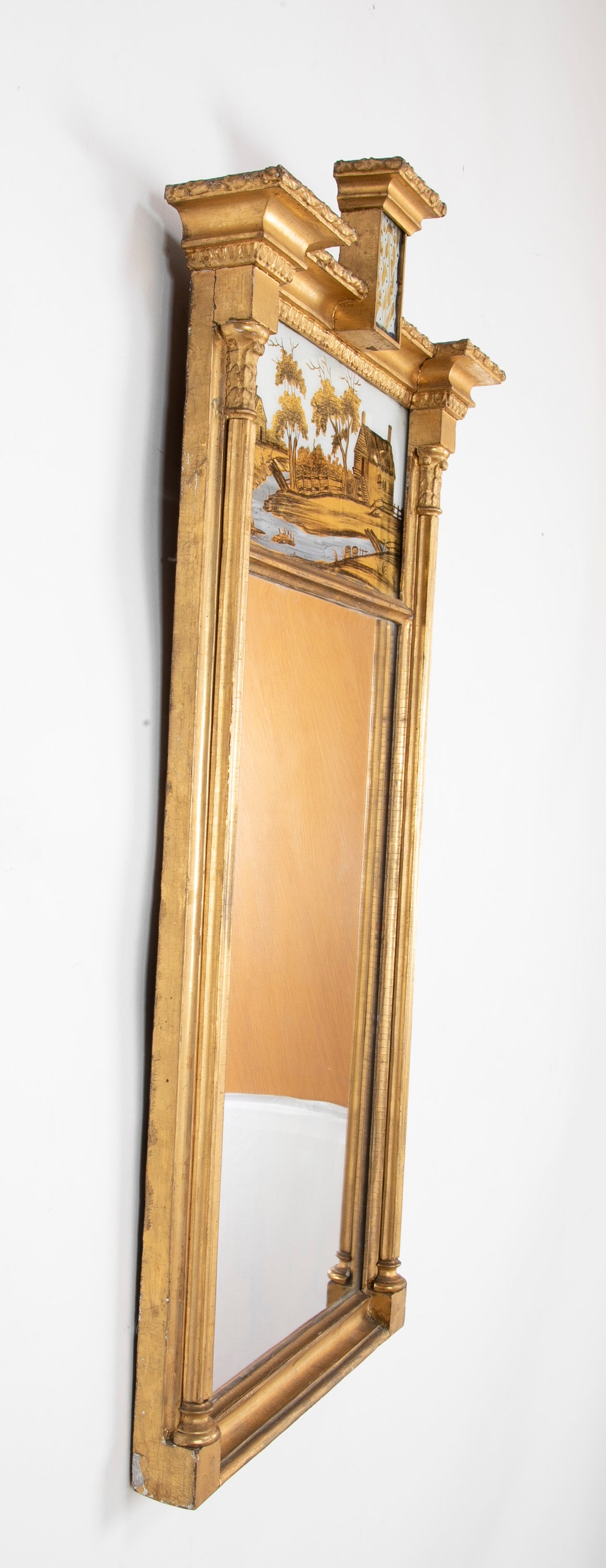 American Eglomise Mirror from Albany, NY with Unusual Small Eglomise Panel