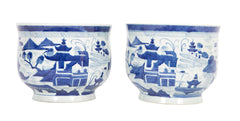 Pair of Chinese Canton Blue & White Cachepots
