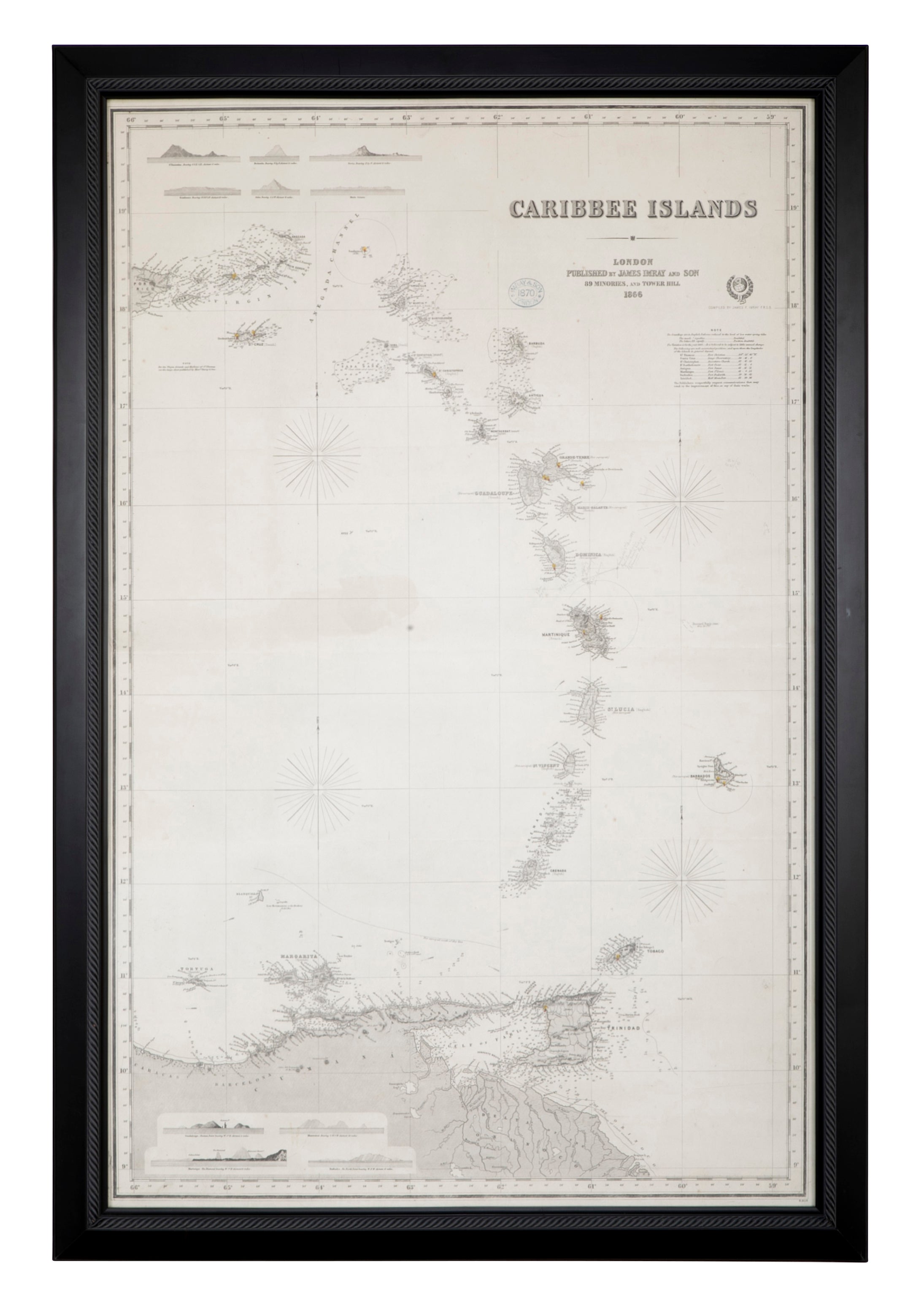 Rare Chart of the Caribbean Islands Published by James Imray & Son, London, 1866