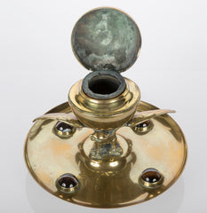 English Brass & Scottish Agate Mounted Inkwell