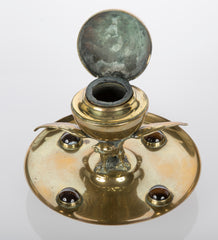 English Brass & Scottish Agate Mounted Inkwell