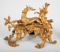 Fabulous Pair of 19th Century Louis XV Style D'ore Bronze Chenets/Andirons