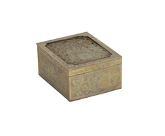 Chinese Incised Brass Box with Carved Jade Inset