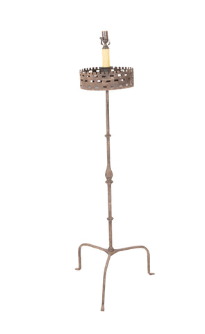 Handwrought Iron Pricket Stick now a Lamp with Crenulated Bobeche