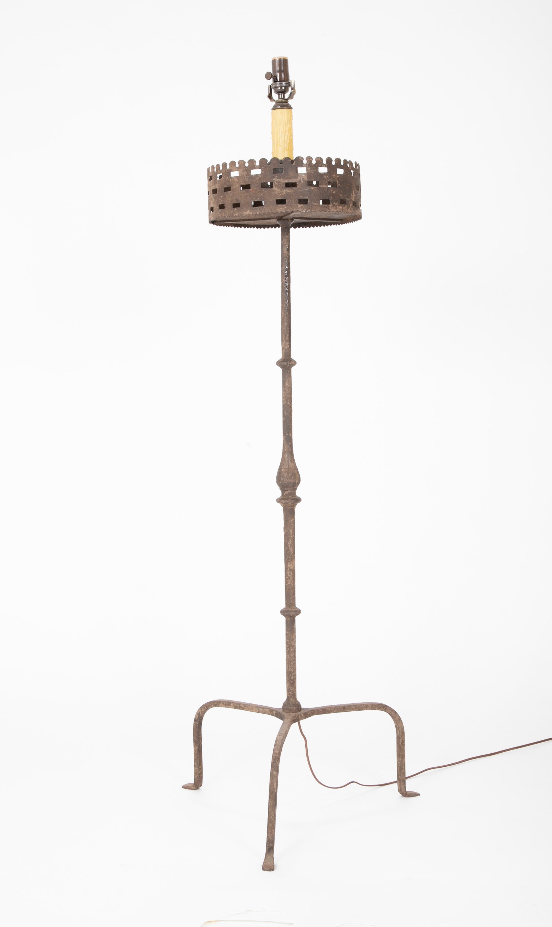 Handwrought Iron Pricket Stick now a Lamp with Crenulated Bobeche