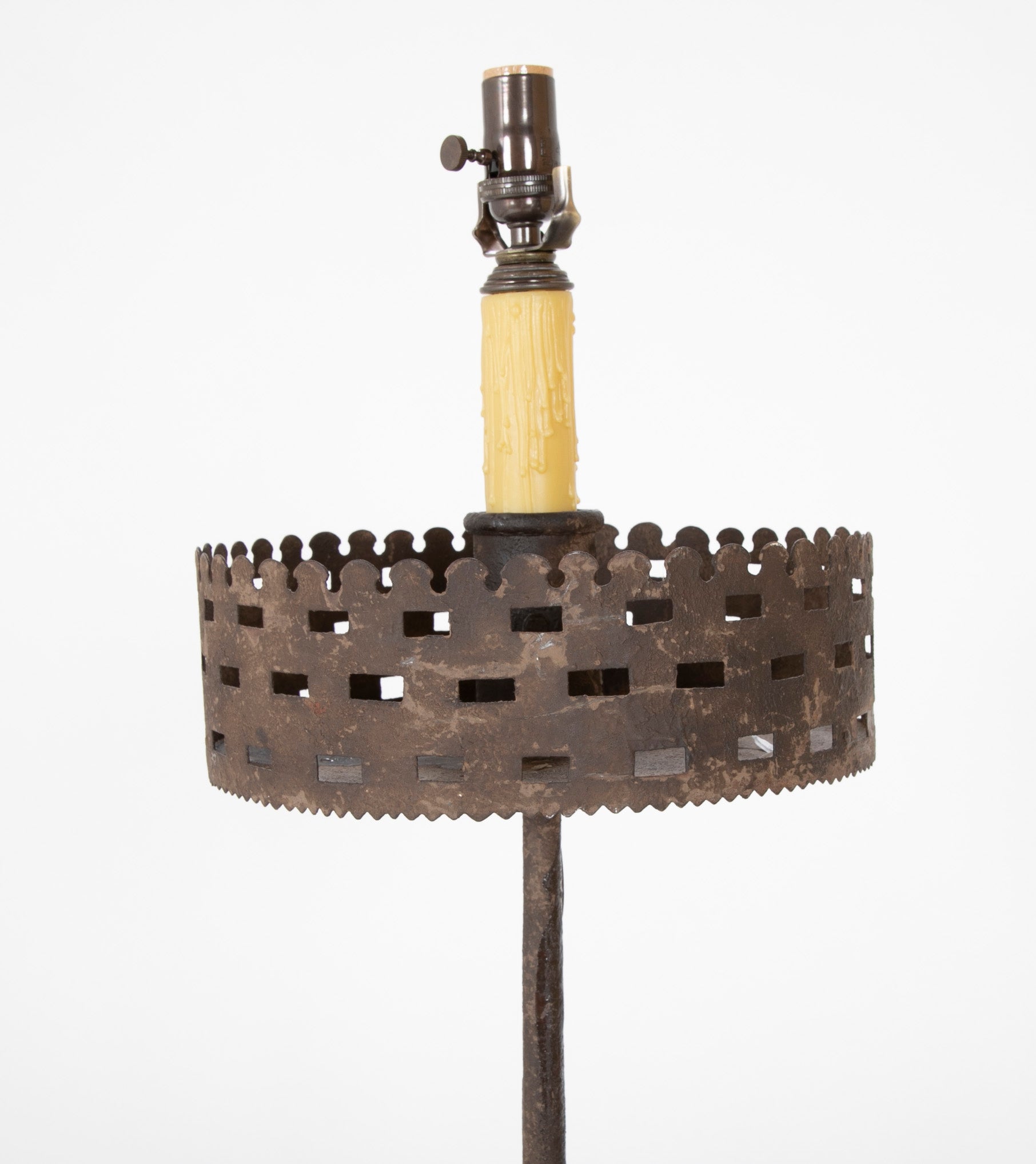 Handwrought Iron Pricket Stick now a Lamp with Crenulated Bobeche Handwrought Iron Pricket Stick now a Lamp with Crenulated Bobeche