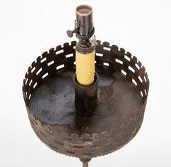 Handwrought Iron Pricket Stick now a Lamp with Crenulated Bobeche