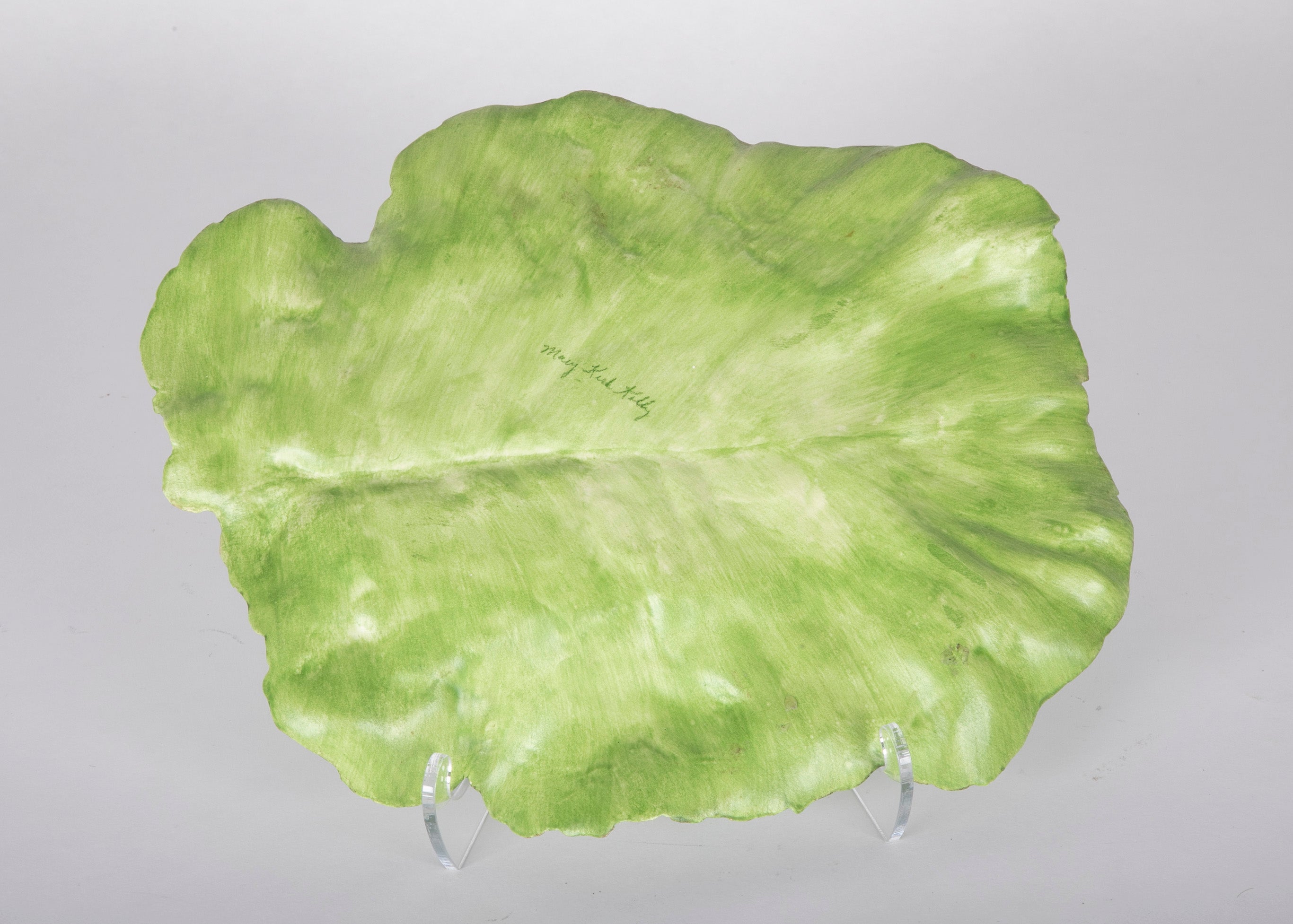A Mary Kirk Kelly Porcelain Plate in Leaf Form