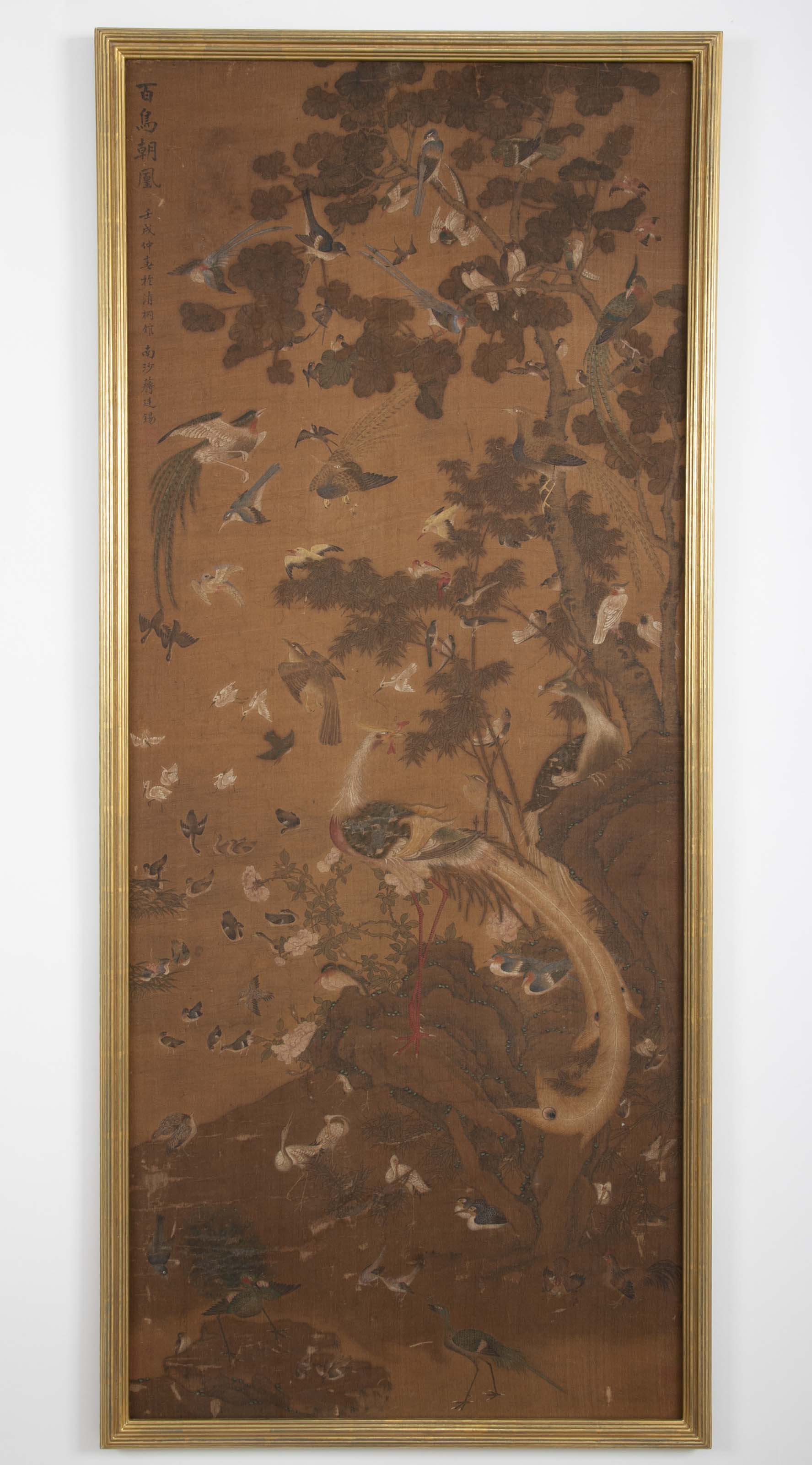 A 19th Century Framed Chinese Scroll Depicting the Scene of a Hundred Birds