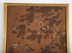 A 19th Century Framed Chinese Scroll Depicting the Scene of a Hundred Birds