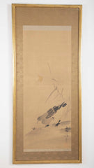 Pair of Japanese Framed Scrolls with Lotus, White Heron & Duck Decoration