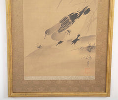 Pair of Japanese Framed Scrolls with Lotus, White Heron & Duck Decoration