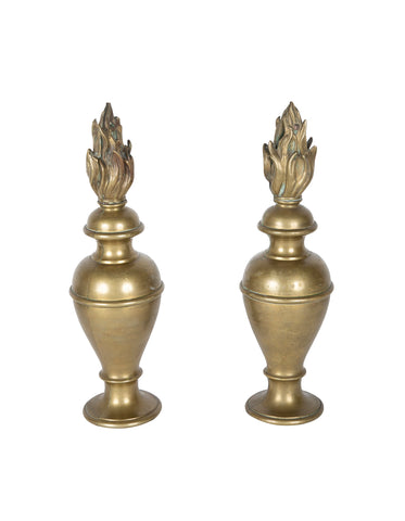 Pair of Italian Bronze Flame Urn Finials