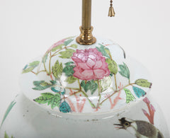 Pair of Chinese Covered Jars with Birds, Peonies & a Poem now Lamps