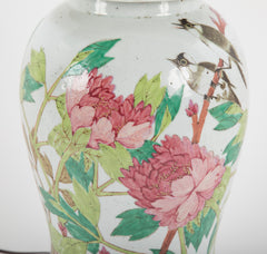 Pair of Chinese Covered Jars with Birds, Peonies & a Poem now Lamps