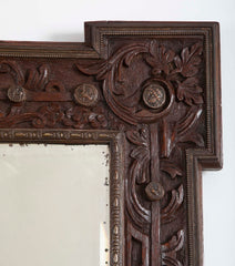 Carved Oak and Patinated Bronze Arts & Crafts Style Mirror
