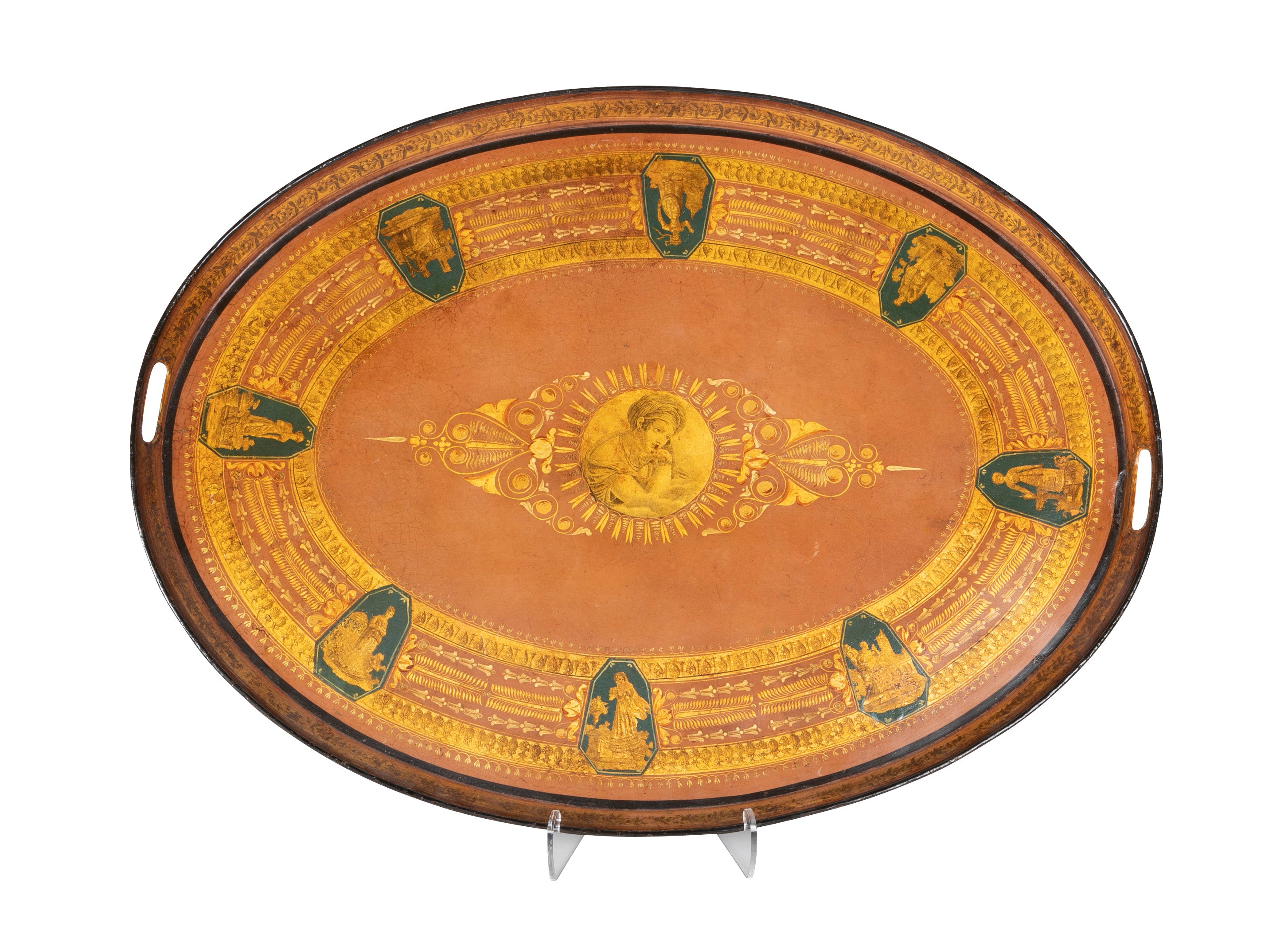 French Empire Oval Painted Tole Tray