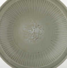 Large Chinese Celadon Shallow Bowl with Central Incised Peony Element
